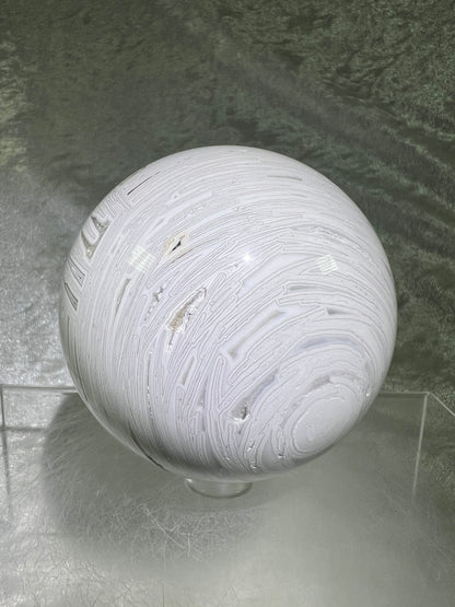 White Mexican Crazy Lace Sphere. 72mm. Gorgeous Mexican Agate Sphere. Incredible Banding And Patterns.