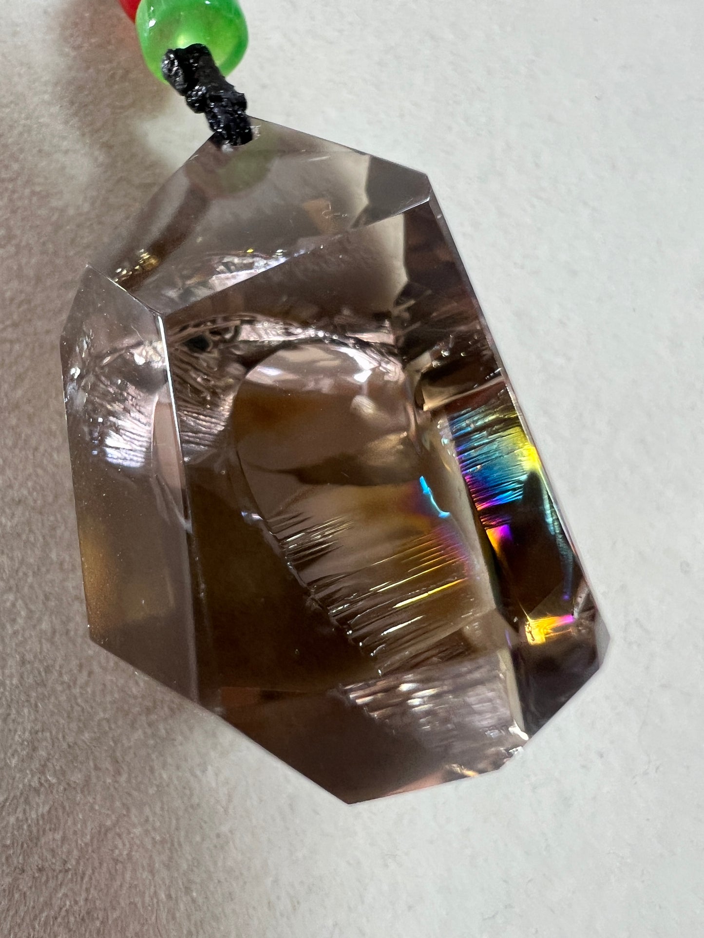 Smoky Quartz Pendant With Huge Rainbows. High Quality One Of A Kind Crystal Pendant