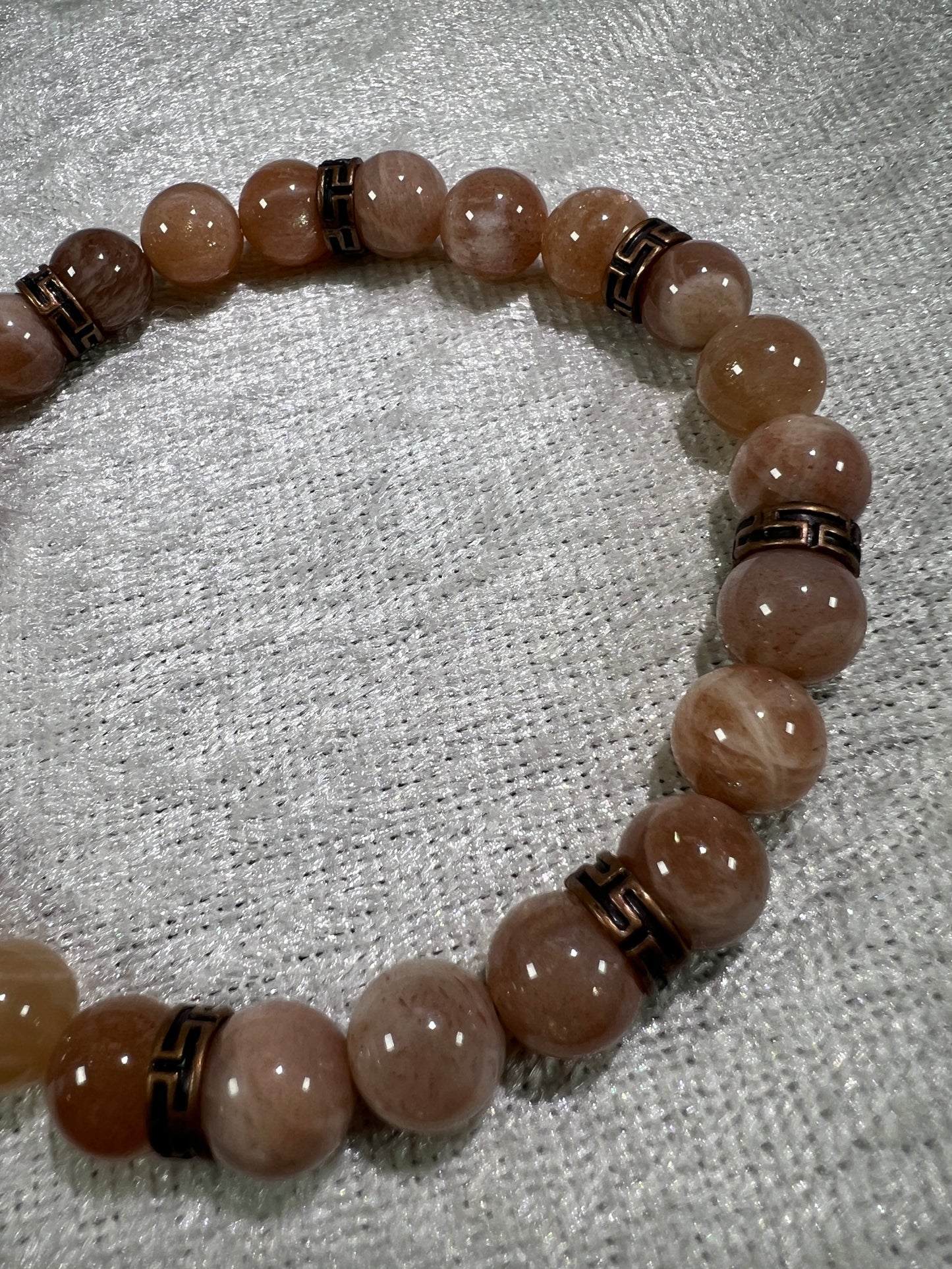 Peach Moonstone Bead Bracelet. 8mm. Gorgeous Crystal Bracelet With Amazing Spacers.