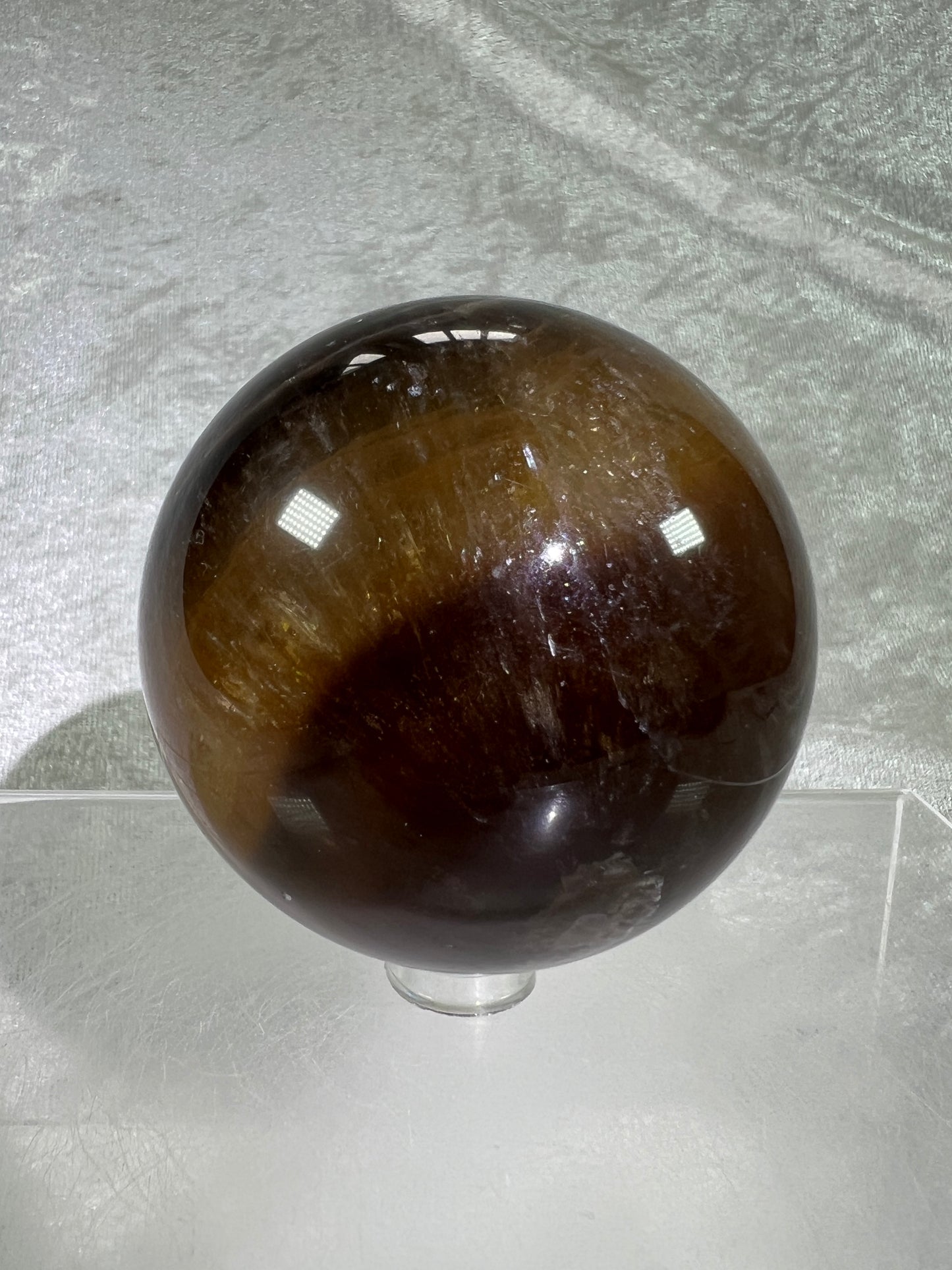 Fluorite And Pyrite Crystal Sphere. 68mm. Gorgeous Smoky Fluorite Display Sphere.