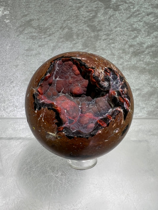 Red Fox Agate Sphere. Amazing Druzy Crater Agate From Argentina. Incredible Botryoidal Nodules