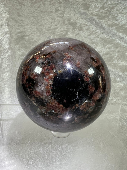 Garnet And Biotite Mica Sphere. 69mm. Stunning Garnet Display Sphere With Lots Of Mica Flash.