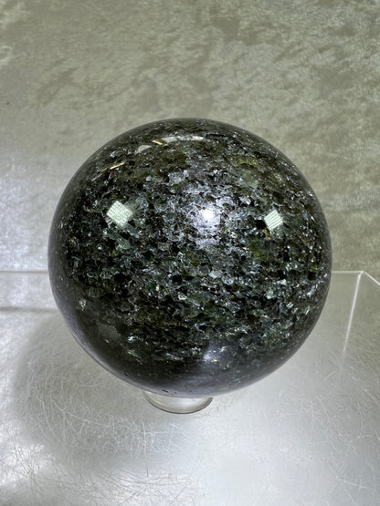 Peridot Olivine Sphere. Rare Peridot In Matrix Sphere. Gorgeous Green Gem Flash