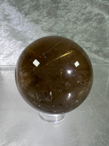 Rutile Quartz Sphere. Amazing Smoky Quartz With Stunning Golden Rutile Inclusions.