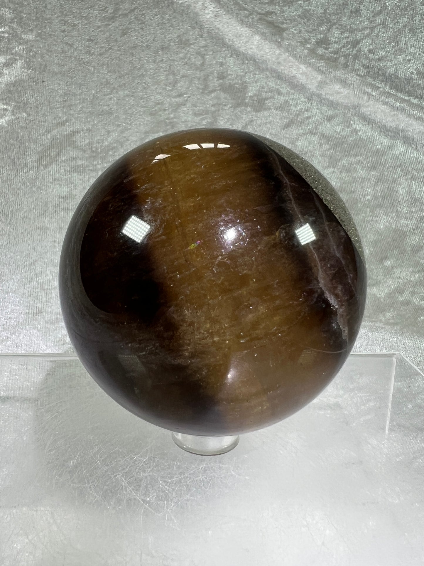 Fluorite And Pyrite Crystal Sphere. 68mm. Gorgeous Smoky Fluorite Display Sphere.