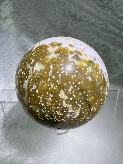 Ocean Jasper Sphere. Gorgeous Sugar Druzy Sphere. Stunning Colors On This Amazing Display Crystal