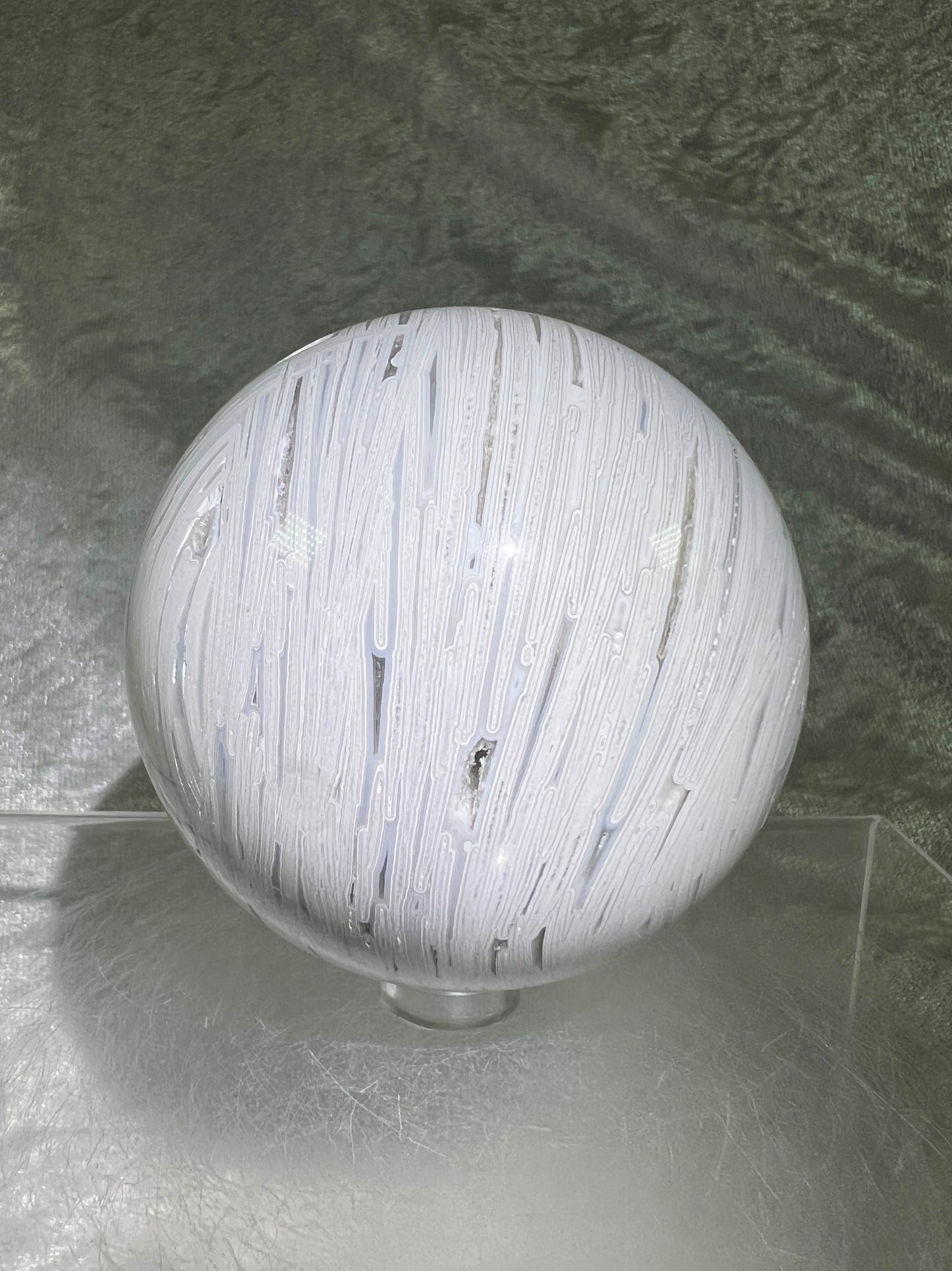 White Mexican Crazy Lace Sphere. 72mm. Gorgeous Mexican Agate Sphere. Incredible Banding And Patterns.