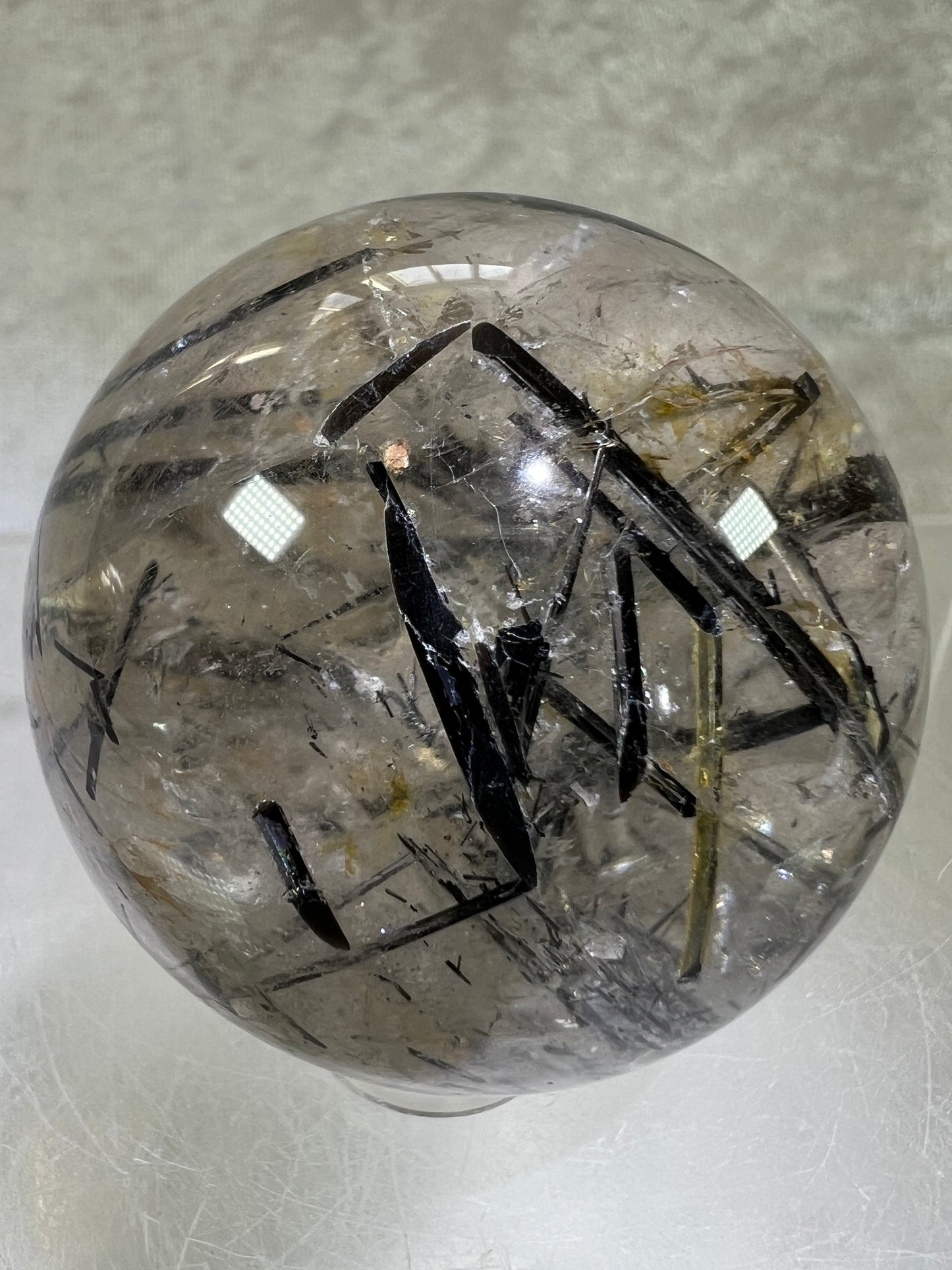 Black Tourmaline Quartz Sphere. Incredible Black Rutile Sphere. Tourmalinated Quartz Display Crystal