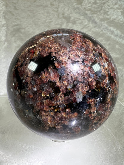 Garnet And Biotite Mica Sphere. 69mm. Stunning Garnet Display Sphere With Lots Of Mica Flash.