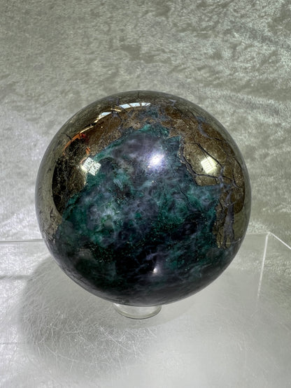 Atacamite And Pyrite Sphere. 64mm. High Quality Rare Sphere. Gorgeous Color Combination.