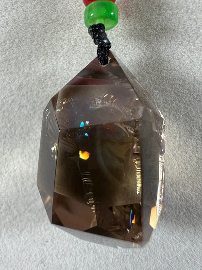 Smoky Quartz Pendant With Huge Rainbows. High Quality One Of A Kind Crystal Pendant