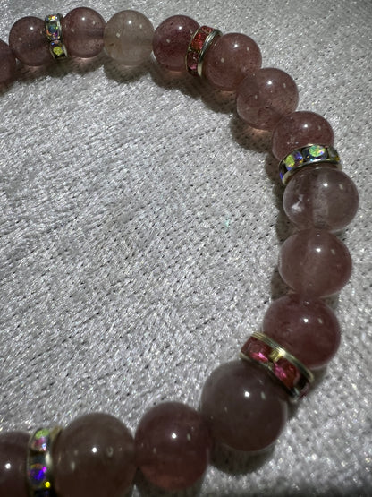 Strawberry Quartz Crystal Bead Bracelet. Gorgeous Rare Quartz. 8mm. Two Different Styles Of Spacers