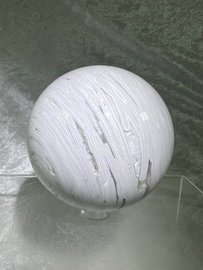 White Mexican Crazy Lace Sphere. 72mm. Gorgeous Mexican Agate Sphere. Incredible Banding And Patterns.