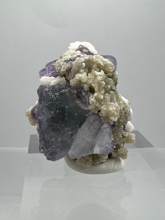 Fluorite, Calcite, And Druzy Quartz Specimen. World Famous Yaogangxian Fluorite Cubes. Beautiful Mixed Mineral Specimen.