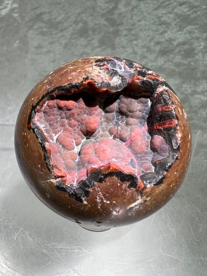 Red Fox Agate Sphere. Amazing Druzy Crater Agate From Argentina. Incredible Botryoidal Nodules