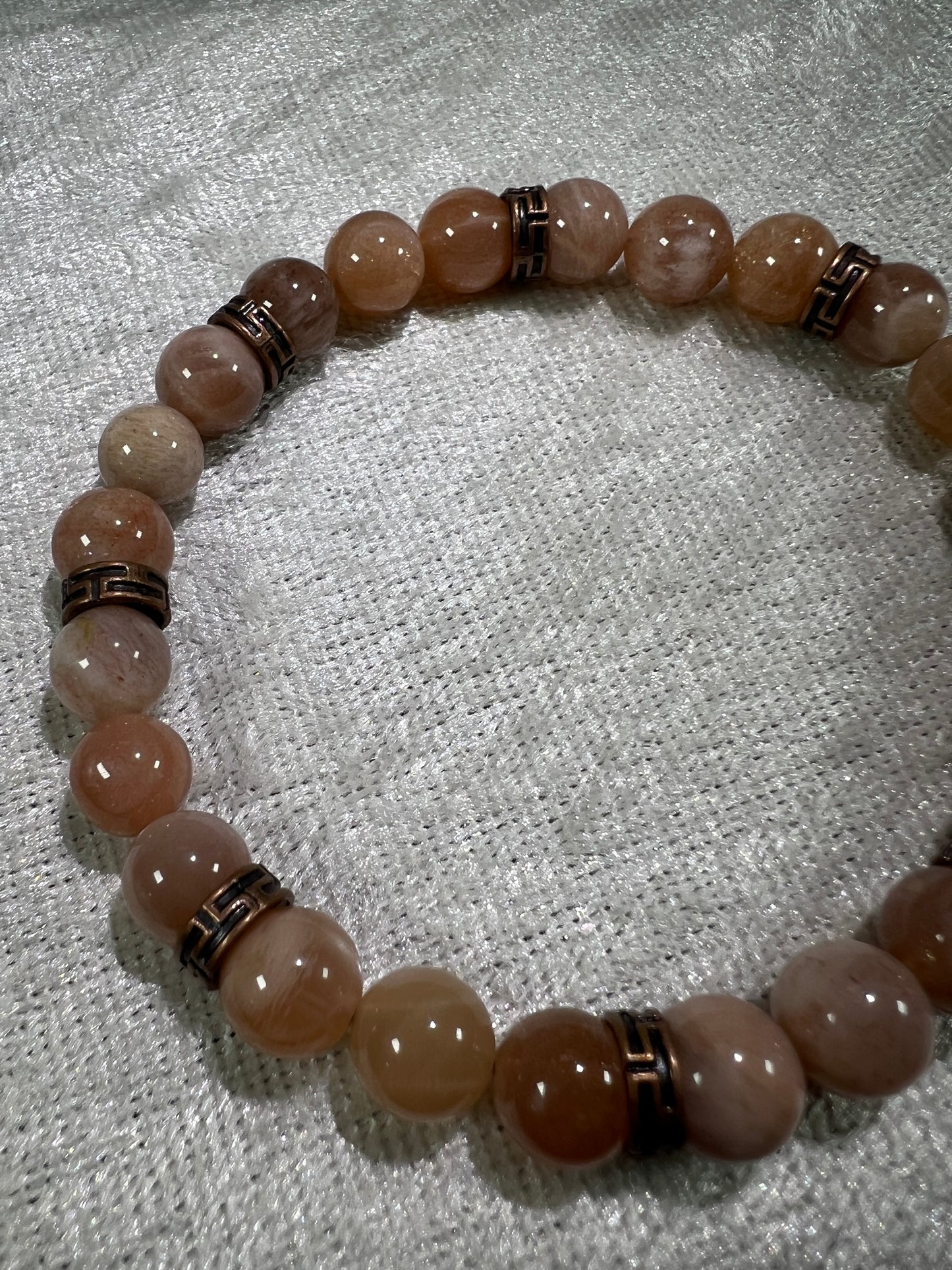 Peach Moonstone Bead Bracelet. 8mm. Gorgeous Crystal Bracelet With Amazing Spacers.