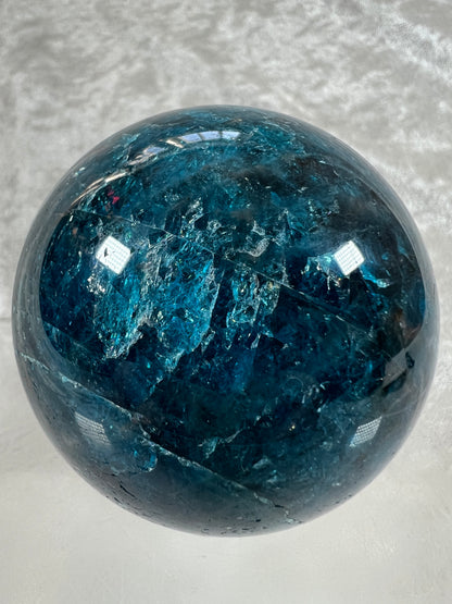 Blue Apatite Crystal Sphere. 58mm. Gorgeous Deep Blue With Lots Of Iridescent Flash. High Quality Display Sphere