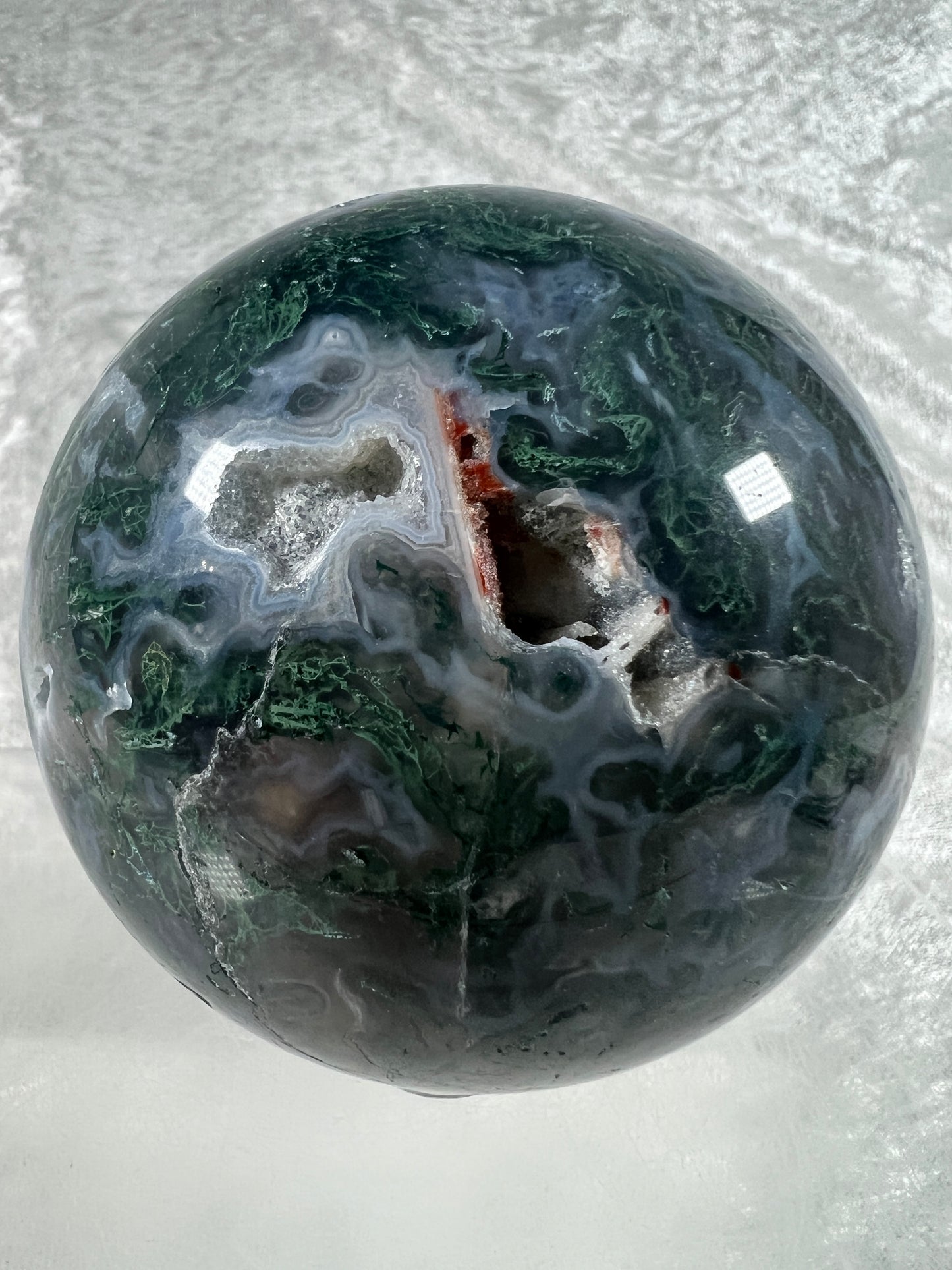 Moss Agate Sphere. 77mm. Amazing Druzy Blue Moss Agate. Rare Colors With Gorgeous Patterns.