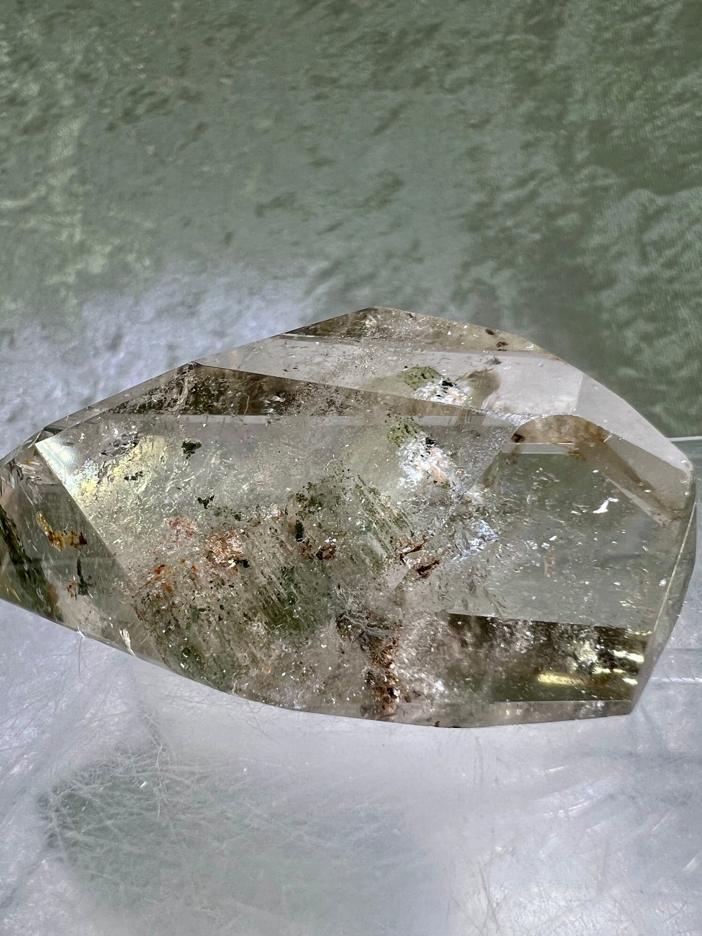 Garden Quartz Polished Freeform. Amazing Rainbows! Gorgeous Lodolite With A Beautiful Green Landscape.