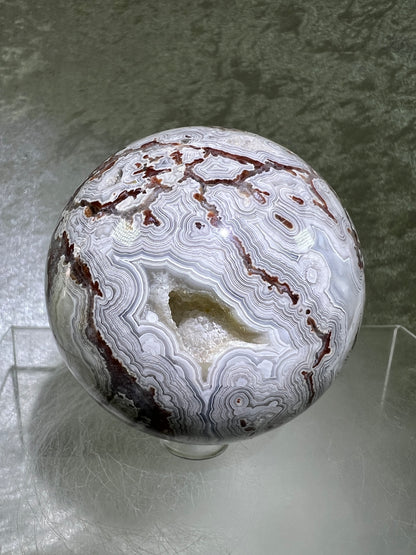 Mexican Crazy Lace Agate Sphere. 65mm. Incredible Sugar Druzy. High Quality With Amazing Colors And Patterns