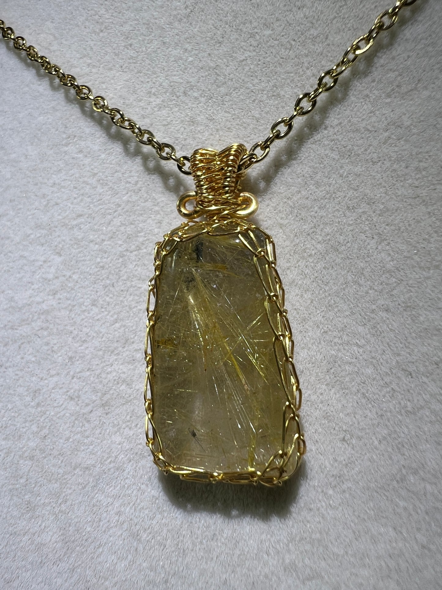 Rutile Quartz Pendant. Stunning Wire Wrap Rutile Necklace. Gorgeous Rutilated Quartz