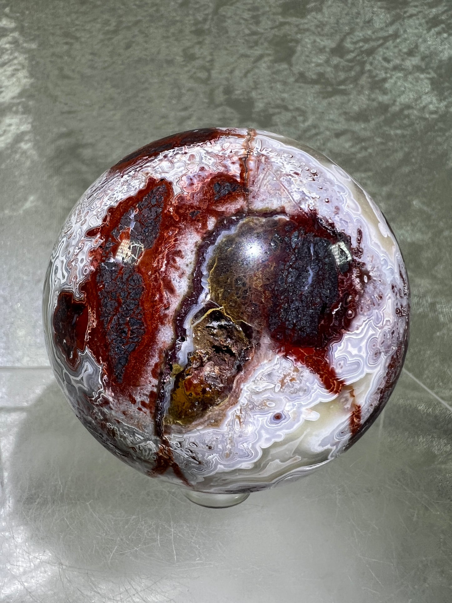 Mexican Crazy Lace Agate Sphere. 72mm. Gorgeous High Quality With Amazing Colors And Patterns