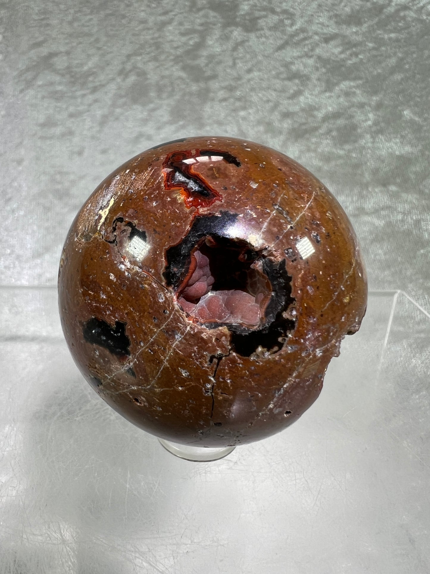 Red Fox Agate Sphere. Amazing Druzy Crater Agate From Argentina. Incredible Botryoidal Nodules