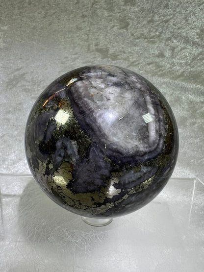 Pyrite And Purple Agate Sphere. 71mm. Gorgeous Large Sphere. Beautiful Color Combination.