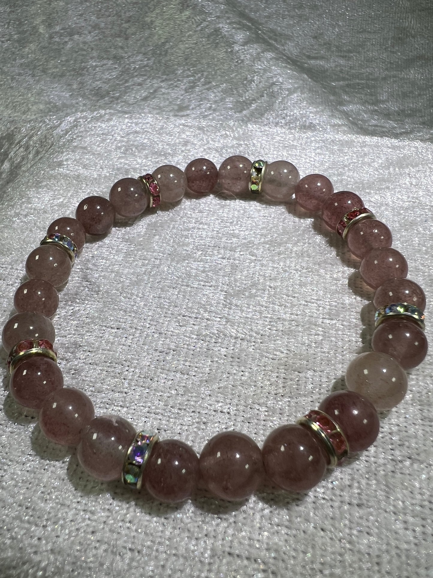 Strawberry Quartz Crystal Bead Bracelet. Gorgeous Rare Quartz. 8mm. Two Different Styles Of Spacers