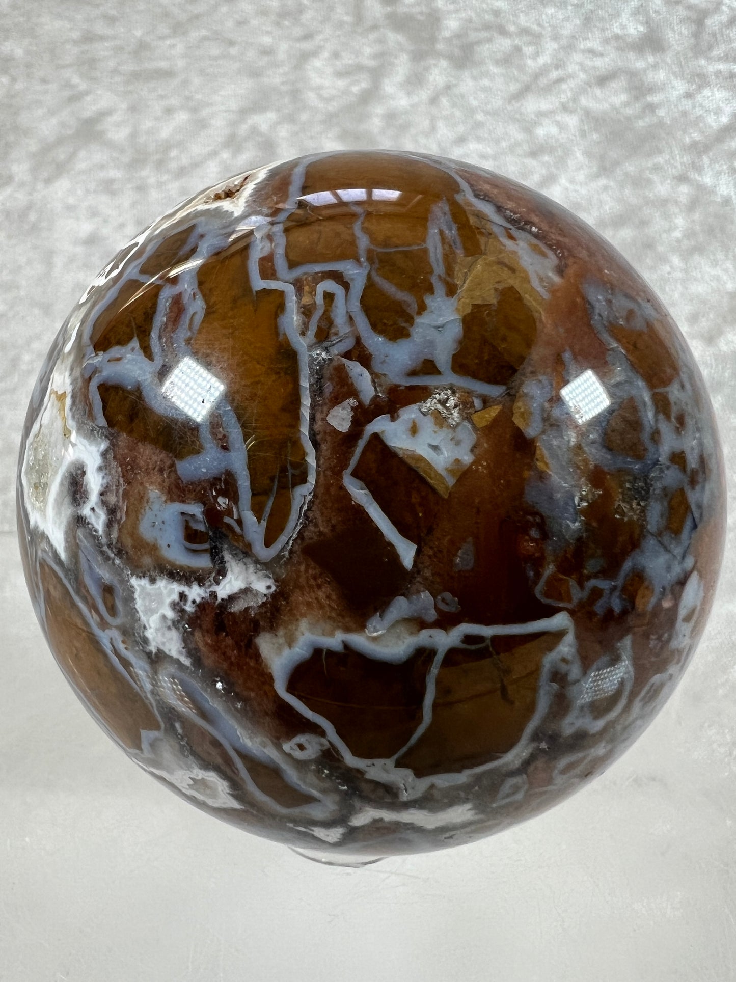 Indonesian East Java Plume Agate Sphere. 62mm. Very Rare Display Sphere. Amazing Druzy, Colors, And Patterns