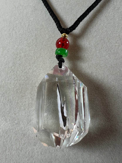 Clear Quartz Pendant With Amazing Rainbows. Very High Quality Polished Clear Quartz. One Of A Kind Necklace