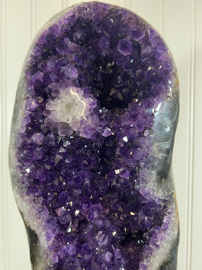 Amethyst Geode Specimen. Extra Large Uruguayan Specimen. Gorgeous Top Quality Statement Piece! Custom Made Steel Stand