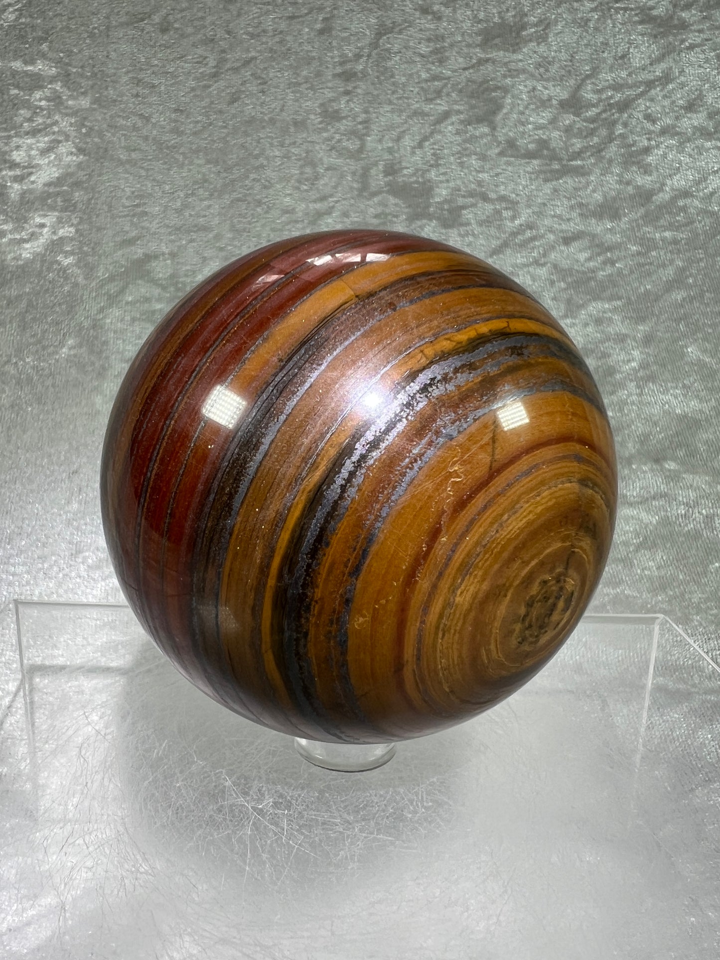 Tiger Iron Crystal Sphere. 72mm. Rare High Quality Display Sphere With Amazing Flash.