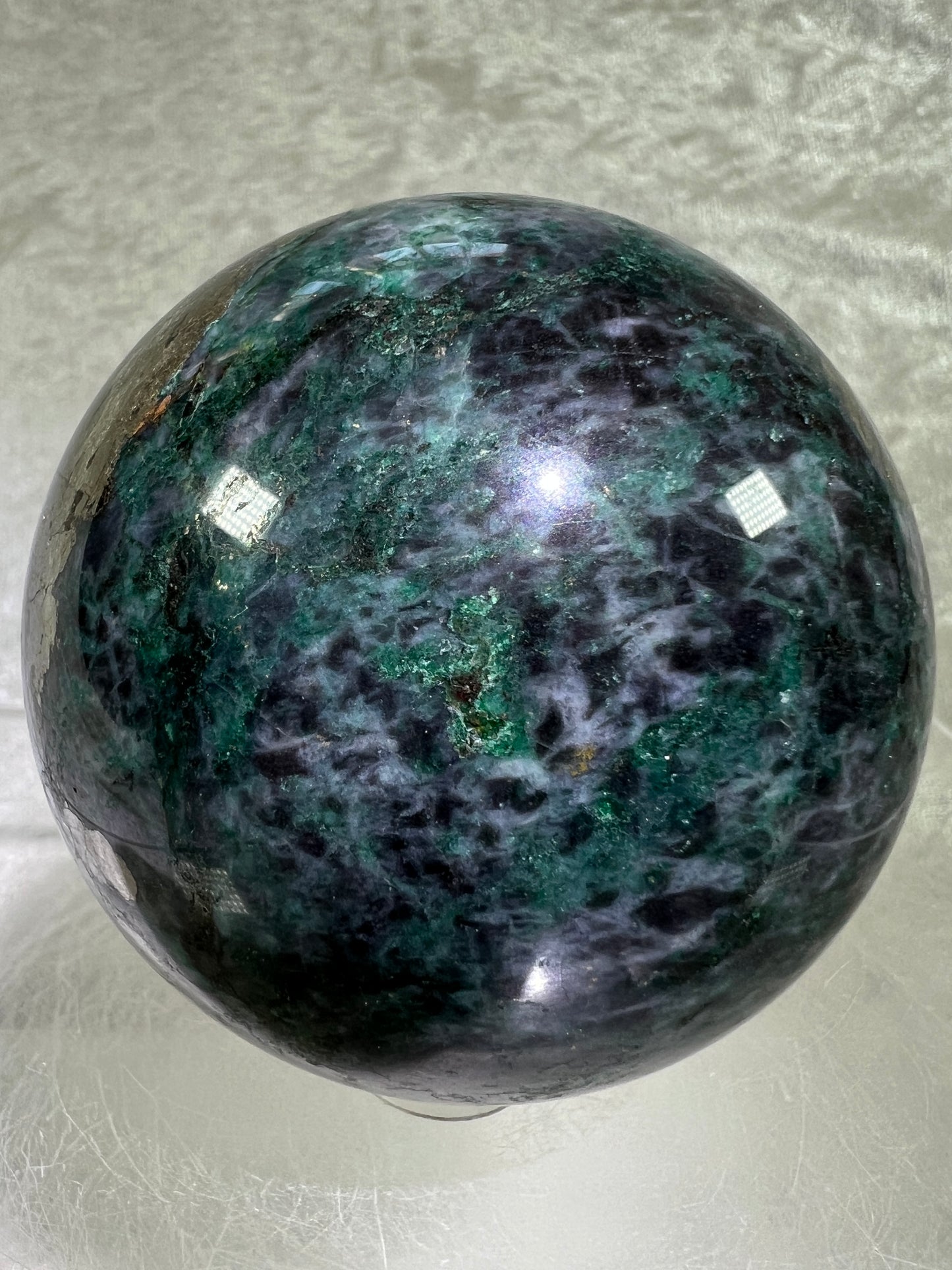 Atacamite And Pyrite Sphere. 64mm. High Quality Rare Sphere. Gorgeous Color Combination.