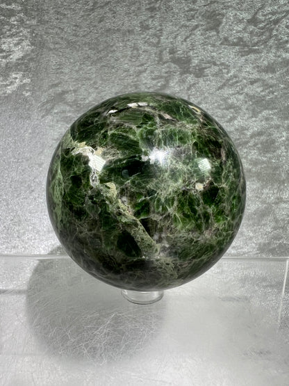 Diopside Crystal Sphere. 69mm. Very Rare And High Quality Display Sphere. Lots Of Beautiful Flash