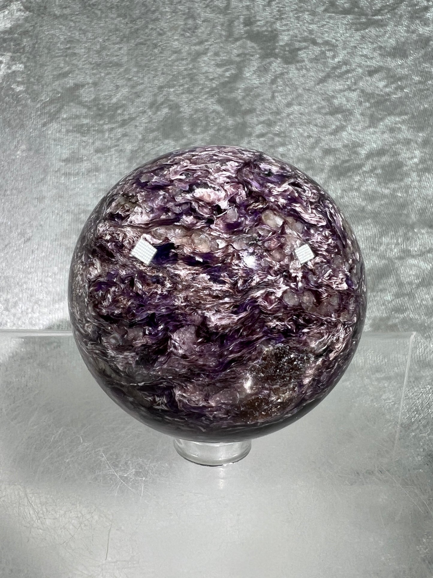 Charoite Crystal Sphere. Stunning Rare Crystal From Russia. Amazing Colors And A Beautiful UV Reaction.