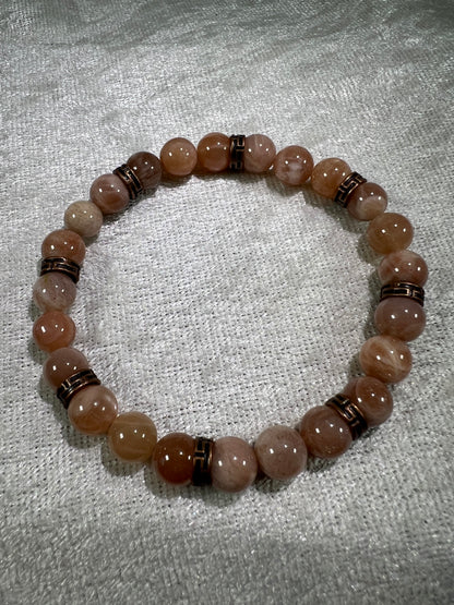 Peach Moonstone Bead Bracelet. 8mm. Gorgeous Crystal Bracelet With Amazing Spacers.