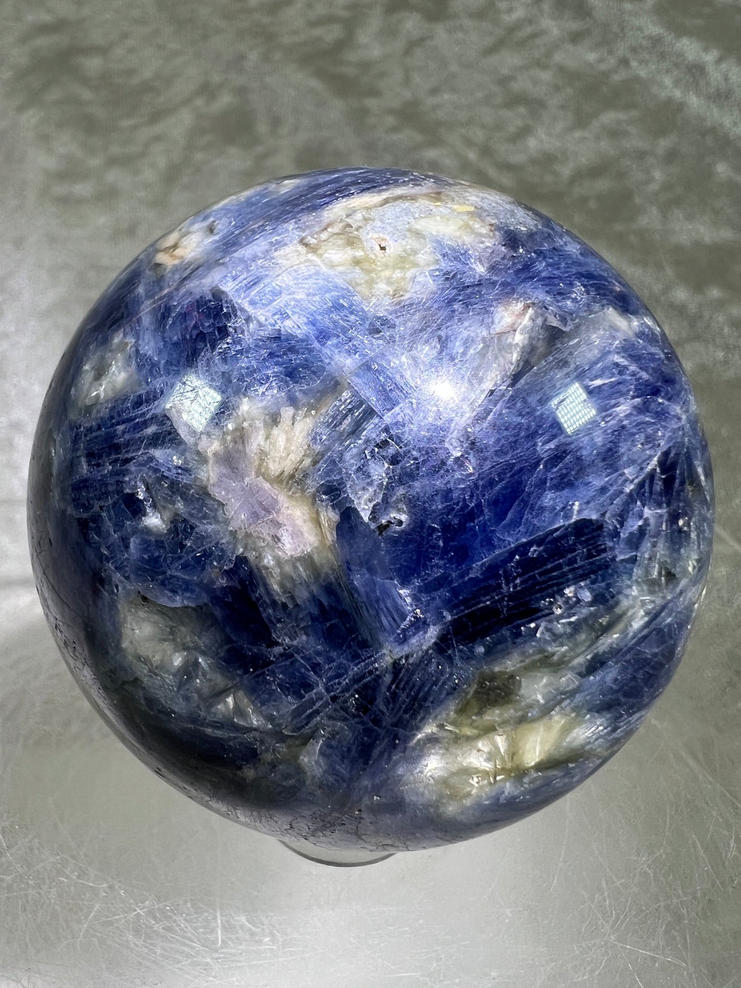 Kyanite Crystal Sphere. 58mm. Gorgeous Blue Kyanite Display Sphere. Interesting Crystal With Stunning Flash