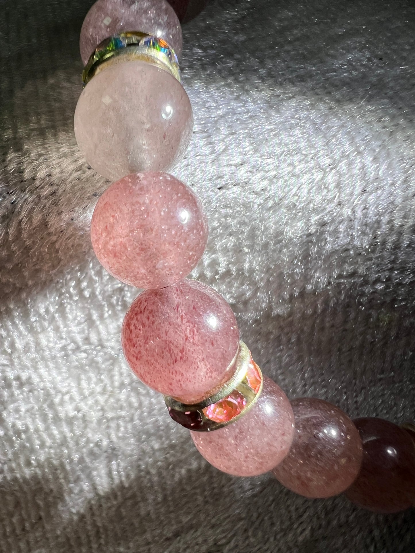 Strawberry Quartz Crystal Bead Bracelet. Gorgeous Rare Quartz. 8mm. Two Different Styles Of Spacers