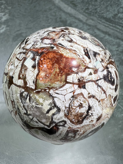 Money Agate Crystal Sphere. 69mm. Stunning Indonesian Bloodstone. Amazing Colors And Patterns