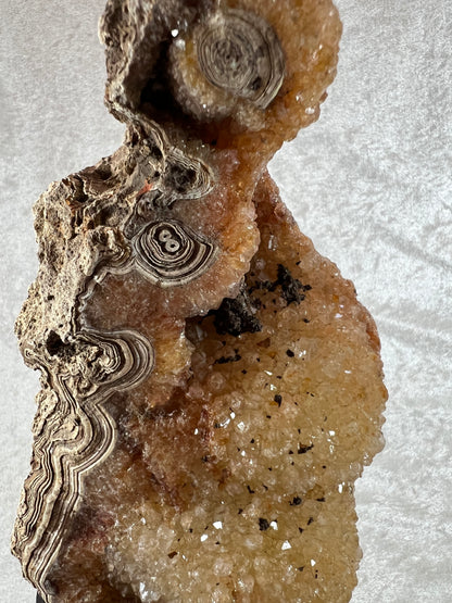 Limonite Crystal Specimen. Stunning Druzy Specimen. Amazing Colors And Banding. Custom Made Metal Stand.