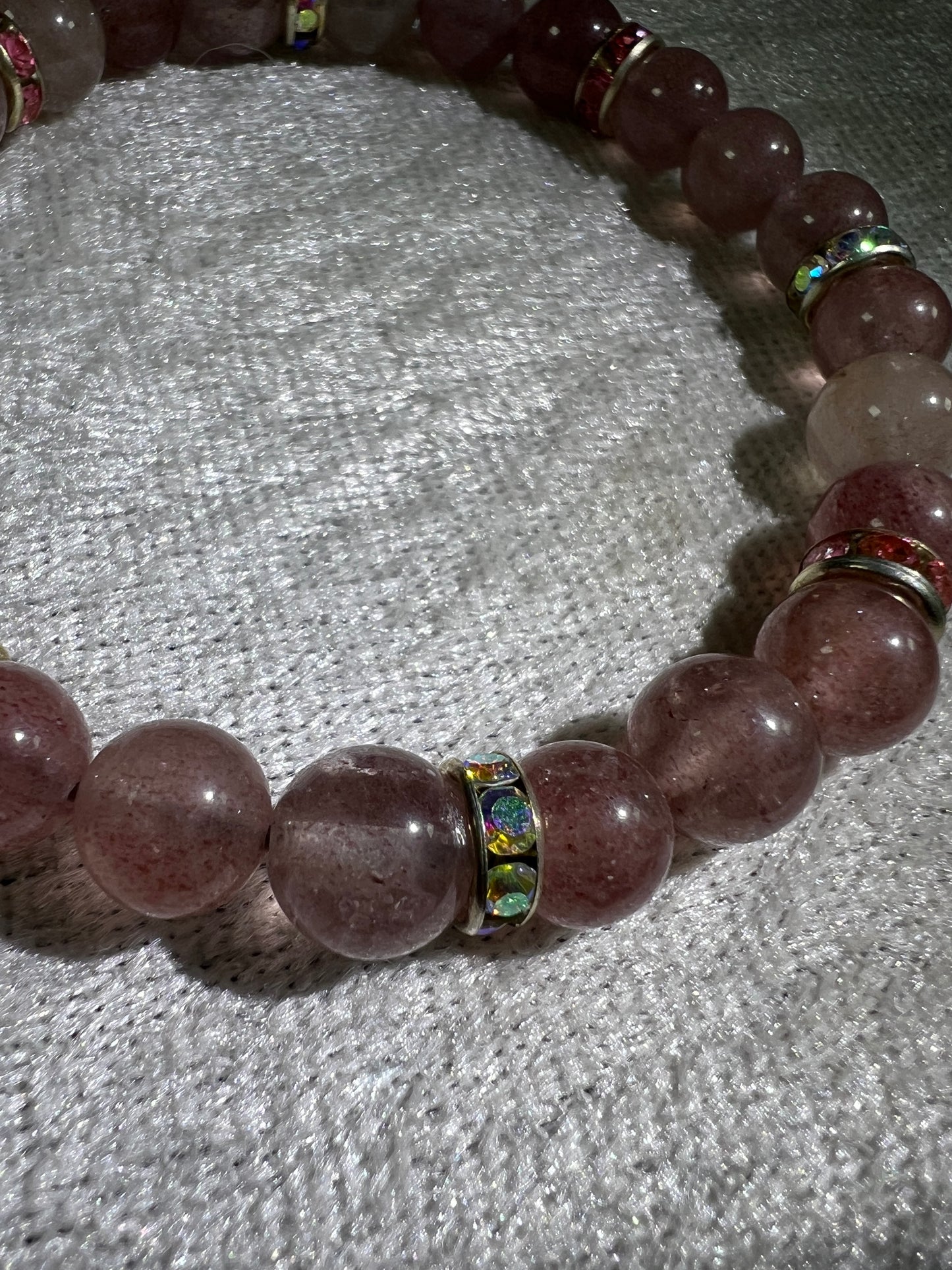 Strawberry Quartz Crystal Bead Bracelet. Gorgeous Rare Quartz. 8mm. Two Different Styles Of Spacers