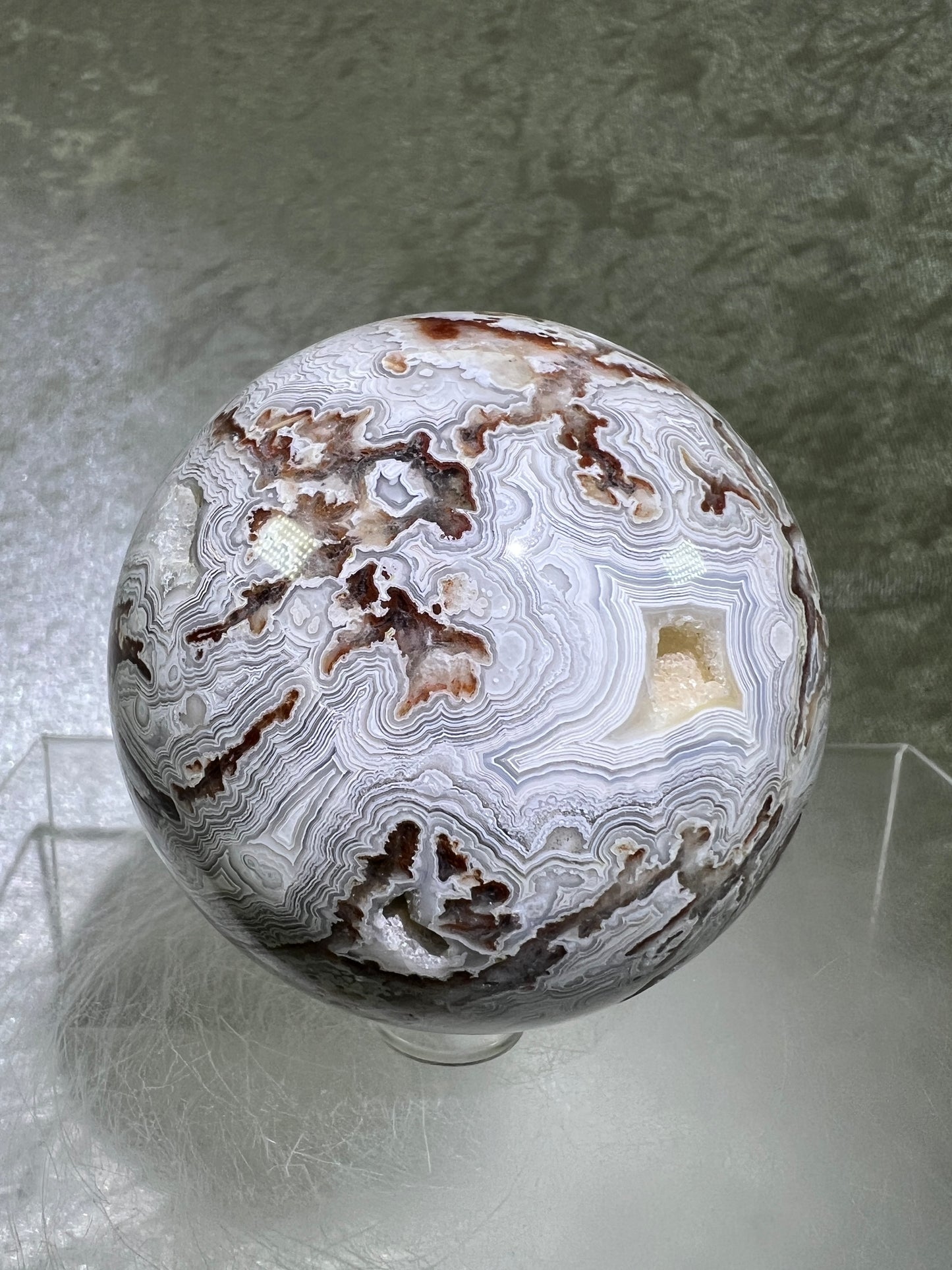 Mexican Crazy Lace Agate Sphere. 65mm. Incredible Sugar Druzy. High Quality With Amazing Colors And Patterns