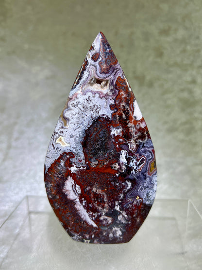 Mexican Crazy Lace Agate Flame. Druzy Polished Freeform Flame. Beautiful Colors And Patterns.