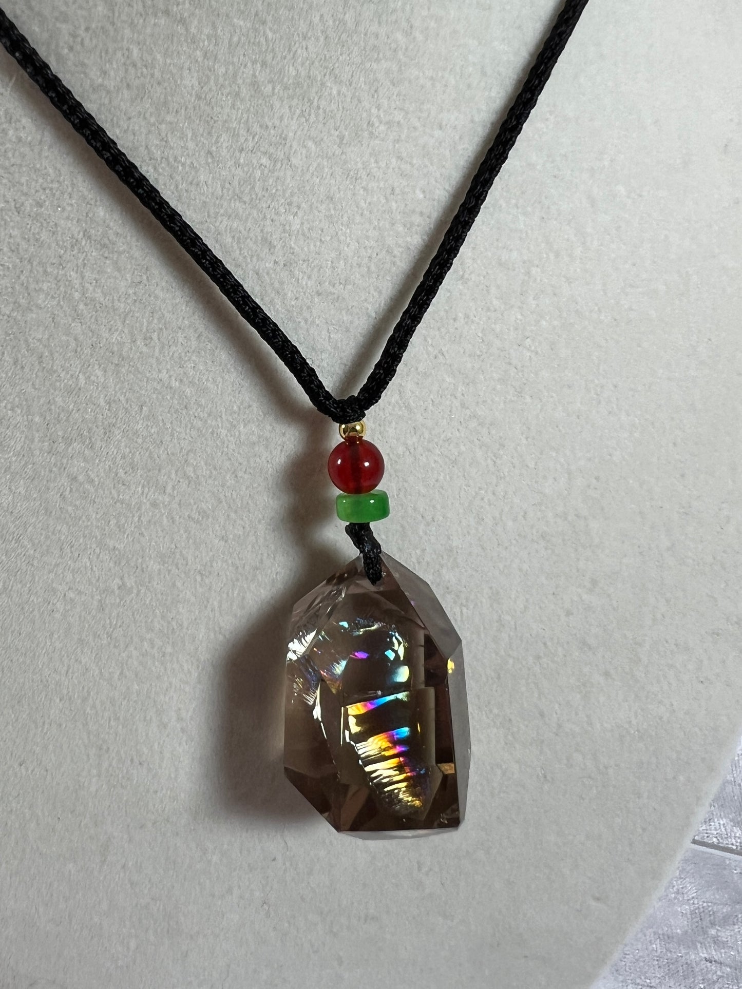 Smoky Quartz Pendant With Huge Rainbows. High Quality One Of A Kind Crystal Pendant