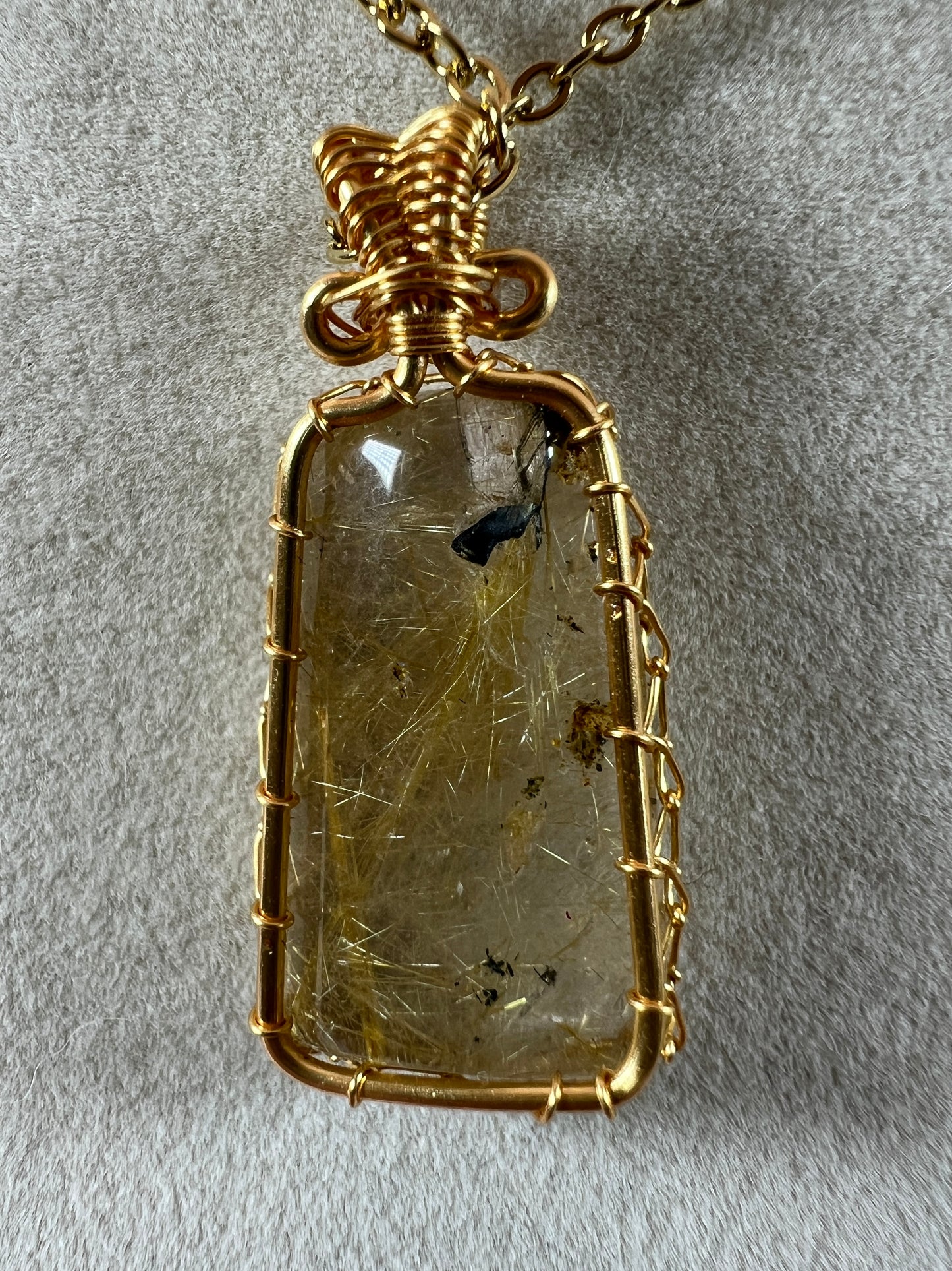 Rutile Quartz Pendant. Stunning Wire Wrap Rutile Necklace. Gorgeous Rutilated Quartz