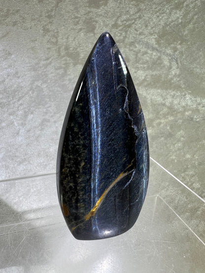 Blue Tigers Eye Crystal Flame. Gorgeous Hawks Eye Freeform Flame.