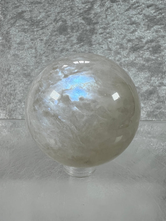 White Moonstone Crystal Sphere. Rare White Moonstone With Gorgeous Blue Flash. Nice Quality Display Sphere