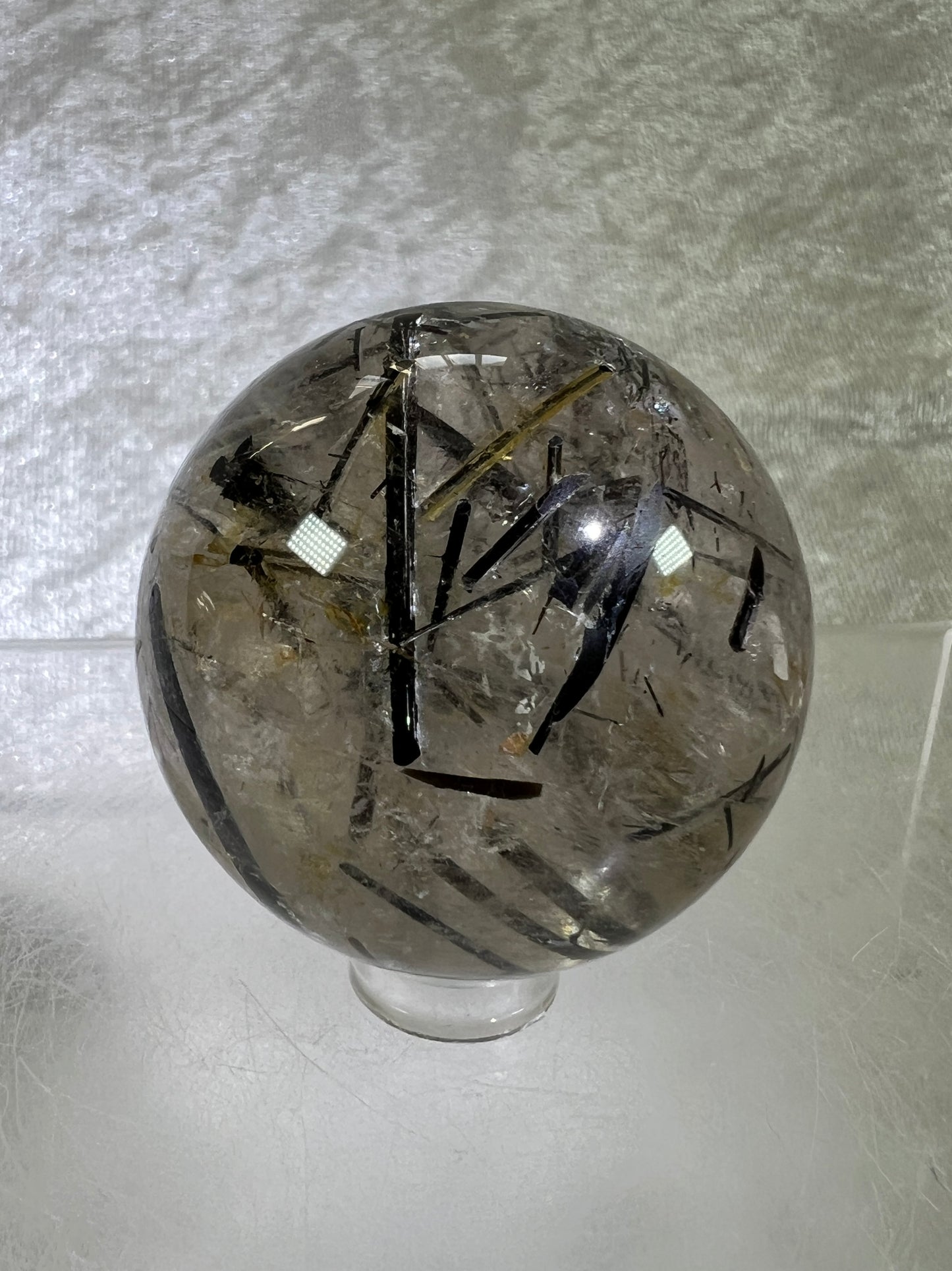 Black Tourmaline Quartz Sphere. Incredible Black Rutile Sphere. Tourmalinated Quartz Display Crystal