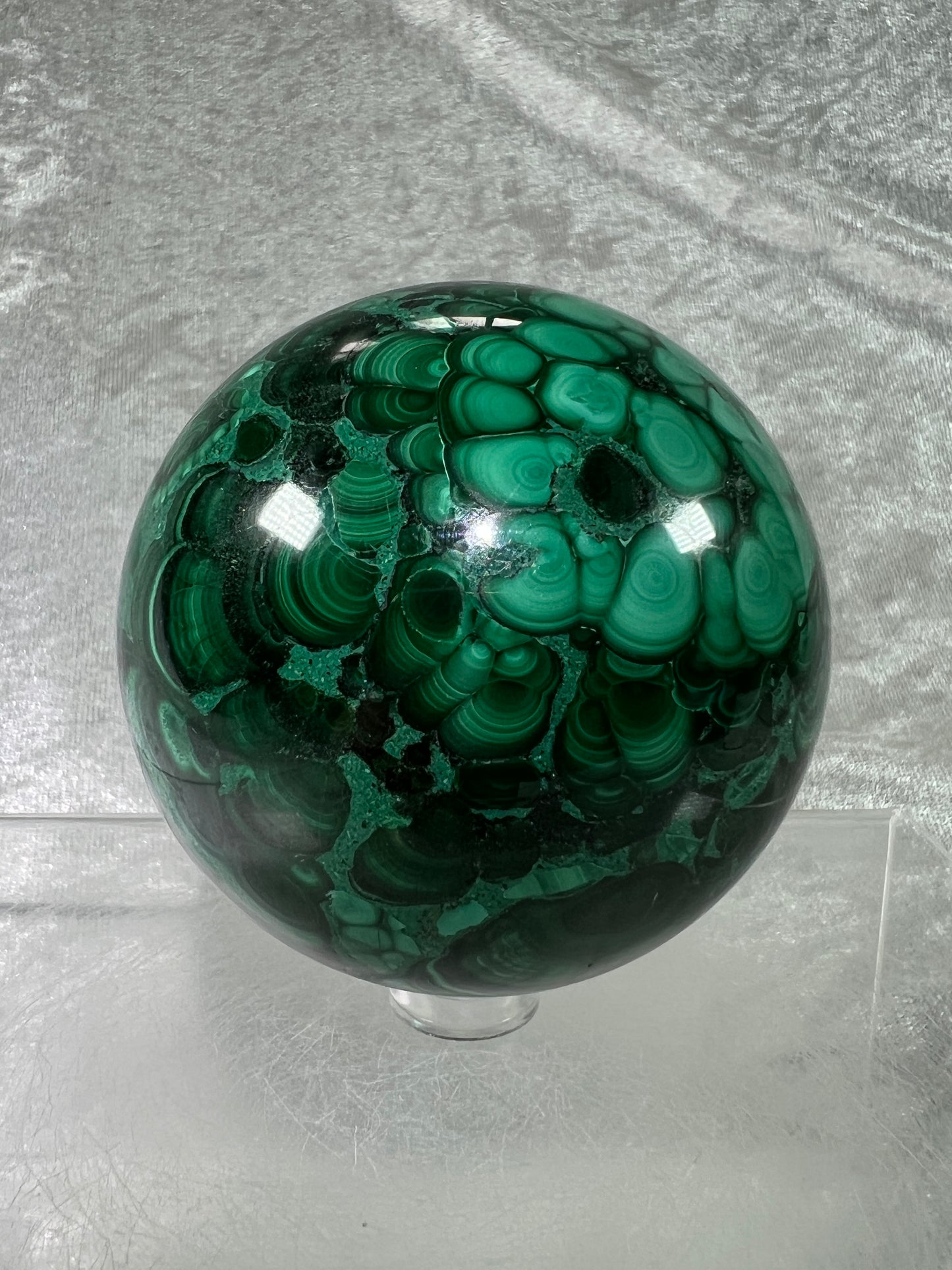 Malachite Crystal Sphere. 71mm. Stunning Malachite With Amazing Colors And Patterns.